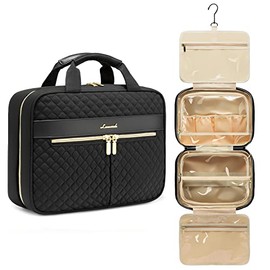 LOVEVOOK Large Toiletry Bag for Women, Toiletries Makeup Bags with Hook, Hanging Travel Wash Bag, Waterproof Cosmetic Organizer Ladies for Full Sized Container Vacation Essentials, Black