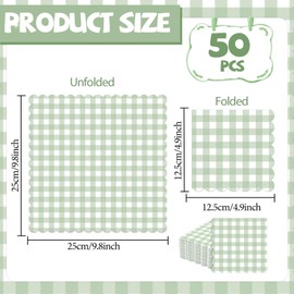 50Pcs Sage Green Plaid Napkins Green White Paper Napkins Gingham Party Supplies Green Scalloped Disposable Dinner Guest Napkins for Baby Shower Birthday Barbecue Picnic Wedding Spring Party Favor