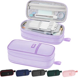 Sooez Large Pencil Case Pouch, Big Capacity Pencil Bag, Portable Stationery Pen Pouch, Sturdy Pen Holder Organizer with Handle, Aesthetic Teacher School Classroom Supplies for Girl Teen Women Purple