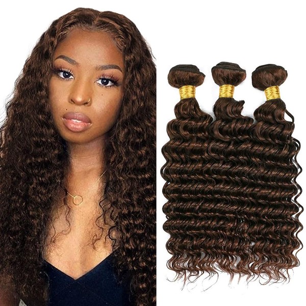 Color #4 Bundle Dark Brown Deep Wave Human Hair Bundles