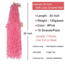 Leeven 30 Inch Pink Soft Locs Crochet Hair 15 Strands Pre Looped Distressed Faux Locs Natural Butterfly Locs Boho Goddess Locs Curly Synthetic Braids Hair for Women
