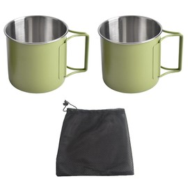 Set of 2 NUZAMAS Folding Cup 330ml 304Stainless Steel Coffee Tea Water Cup Portable Outdoor Camping Cup for Outdoor Hiking Cooking Camping Pot Open Fire(Green)