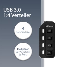 MEDIARANGE MRCS505 USB 3.0 Hub 1: 4 with Separate Switches, Power Supply