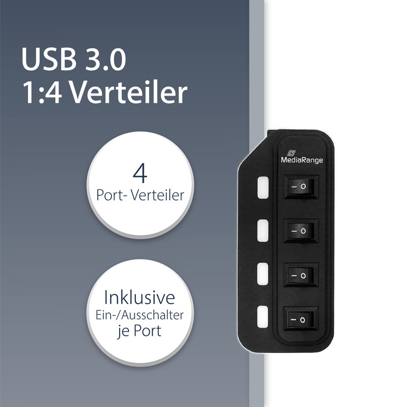 MEDIARANGE MRCS505 USB 3.0 Hub 1: 4 with Separate Switches,