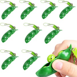 Spldsun Pack of 10 Key Chain Pendants, Cute Squeeze Bean Keyrings, Interesting Device, Can Be Used as a Keychain and Relieve Stress, Green