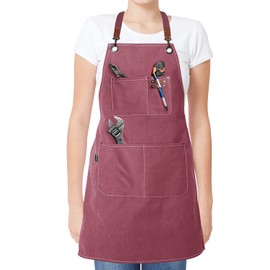 Carrotez Durable Goods - Heavy Duty Canvas Work Apron [2nd Generation], Barber apron, Cotton Canvas Cross Back Adjustable Apron with Pockets, Adjustable Strap and Large Pockets,Canvas, M-XXL- Pink