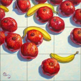 Artwork on Tile Pomegranate Tile Backsplash Beaman Cole Kitchen Fruit Art Ceramic Mural BCA026 - 12.75" x 12.75" on 4.25" tiles