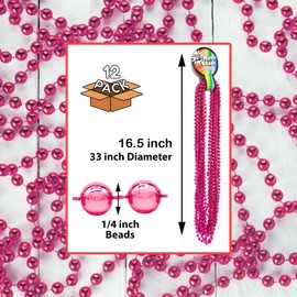 Windy City Novelties 12 Pack - 33" 7mm Mardi Gras Bead Necklaces (Pink Metallic, 7 MM)