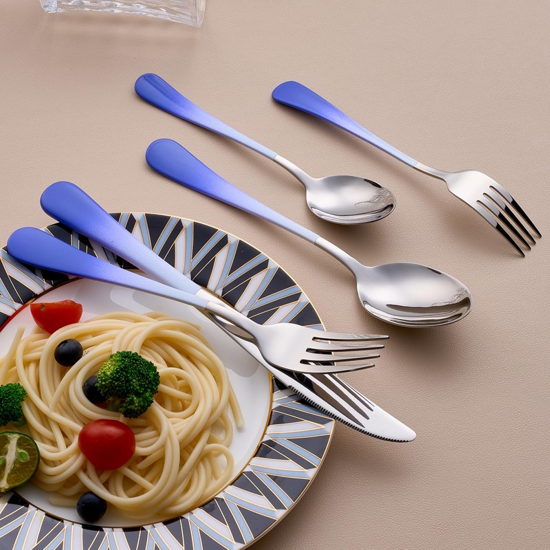 MDEALY 20-Piece White and Blue Silverware Set for 4, 18/0