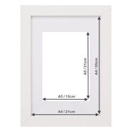 Fabian Clarke London® A4 Modern White Wooden Picture Photo Frame For Certificate or Noticeboard Poster with White A5 Mount to Hang Portrait or Landscape