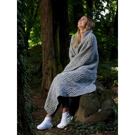 SAOL Luxurios Dara 100% Merino Wool Cable Knit Aran Throw/Blanket (Grey) by 69 x 44 inches