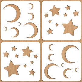 Moon and Star Stencil, 4PCS Small Plastic Moon and Star Template Moon and Star Stencils for Painting Fabric Walls Arts Paper Home Decoration