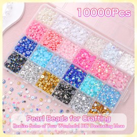 10000Pcs Flatback Pearls and Rhinestones for Crafting, Pink Blue Gold Black White 3-6mm Color Half ABS Flatback Half Pearl Beads Gems Bedazzling for Nails Art Crafts DIY Shoes Clothes Bags