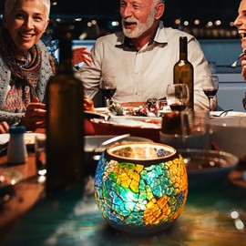 Rancco Glass Votive Candle Holder for Tealight, Romantic Mosaic Cracked Candle Holder, Candle Lamp Aromatherapy Candlescape Bowl for Valentine's Thanksgiving, Christmas Table Centerpiece, Party Decor