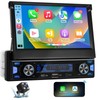 Single Din Wireless CarPlay Stereo: 7 Inch Motorized Flip Out