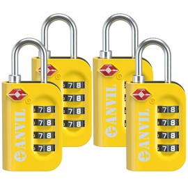 ANVIL TSA Approved Luggage Lock - 4 Digit Combination, 10,000 Combinations, Easy-Read Password Window, Travel Lock for Suitcases, Backpacks, Gym & Student Lockers, Baggagee (Yellow 4 Pack)