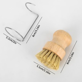 YHNDECO 2 Pack Bamboo Palm Brush with 2 Drain Racks, Wooden Dish Brush, Scrubbing Brush for Dish Pots, Pans, Kitchen Sink, Cleaning for Washing Dishes, Pots, Pans and Sink