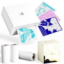 Phomemo Mini Printer, M02 Thermal Printer Mini Printer for Smartphone Bluetooth Sticker Printer with Three Rolls Transparent Colour Printing Paper for Photos Gift Studies Notes Work Children (White)