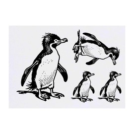 4 x 'Southern Rockhopper Penguin' Temporary Tattoos - Water Resistant, Skin-Safe, Non-Toxic Transfers, Mixed Sizes (TO00071584)