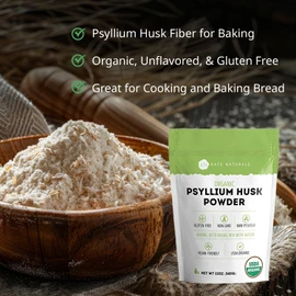 Kate Naturals Psyllium Husk Powder for Fiber, Digestion & Baking Bread. Mixes Easily with Juice & Smoothies (12oz, Organic, Gluten Free, Fine Ground)