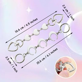 Chewarelly 2Pcs Purse Extender Chain Bag Strap Extension Replacement for Women, Girl Purse Bag Making Supplies(White Moon Heart with Silver Buckle)