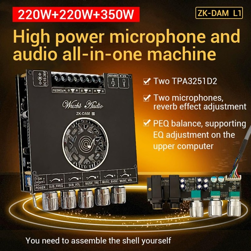 Snblzhef -Dam L1 Bluetooth Power Amplifier Board Stereo 2X220W+350W Bluetooth