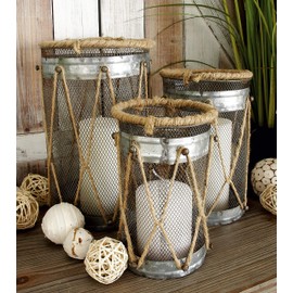 Deco 79 Metal Rope Candle Holder, 11 by 9 by 8-Inch, Set of 3