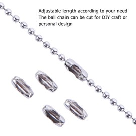 BENECREAT 1.5 mm 49 Feet / 15 m Stainless Steel Extension Bead Chain Adjustable Ball Chain with 50 Pieces Matching Connectors, Coil Packed