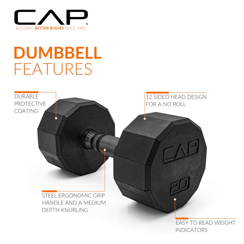 CAP Barbell 100 LB Coated 12-Sided Black Handle Dumbbell Weight