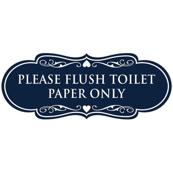 Designer Please Flush Toilet Paper Only Sign (Navy Blue/White) -