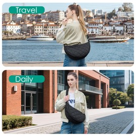 Micmores Crossbody Bag Women's Shoulder Bag Nylon Quilted Bag Lightweight Buffer Crossbody Bag Large Shoulder Bag Hobo Bum Bag Women Men, purple