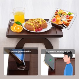 SINWANT Couch Armrest Table, Large Bamboo Couch Arm Table 360° Phone Holder,Foldable Sofa Arm Tray for Eating Drinking Snacks Remote on Chair Armrest
