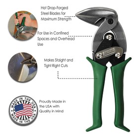 MIDWEST Aviation Snip - Right Cut Upright Tin Cutting Shears with Forged Blade & KUSH'N-POWER Comfort Grips - MWT-6900R