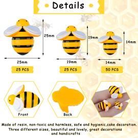 Jetec 100 Adornos de Abejas de Decoración de Resina Pequeña Abejas Pequeñas de 0.98 Pulgadas 0.74 Pulgadas 0.55 Pulgadas Adornos en Forma de Abeja con Parte Posterior Plana Dijes de Abeja (Abeja)