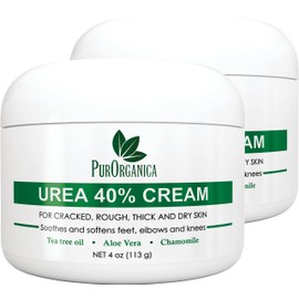 PurOrganica Urea 40% Foot Cream - Made in USA - Corn, Callus and Dead Skin Remover - Moisturizer & Rehydrater - For Thick, Cracked, Rough, Dead & Dry Skin - For Feet, Elbows and Hands - Pack of 2