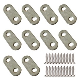 10pcs Flat Connector 37x16mm Stainless Steel Connecting Plates for Repairing, Reinforcing and Connecting Wooden Furniture with Screws
