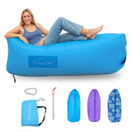 Inflatable Lounger, 210T polyester air sofa , inflatable couch for camping , can withstand 450 lbs air chair, pocket and matching bag, convenient beach blow up couch，Ideal Outdoor Gifts for Adults