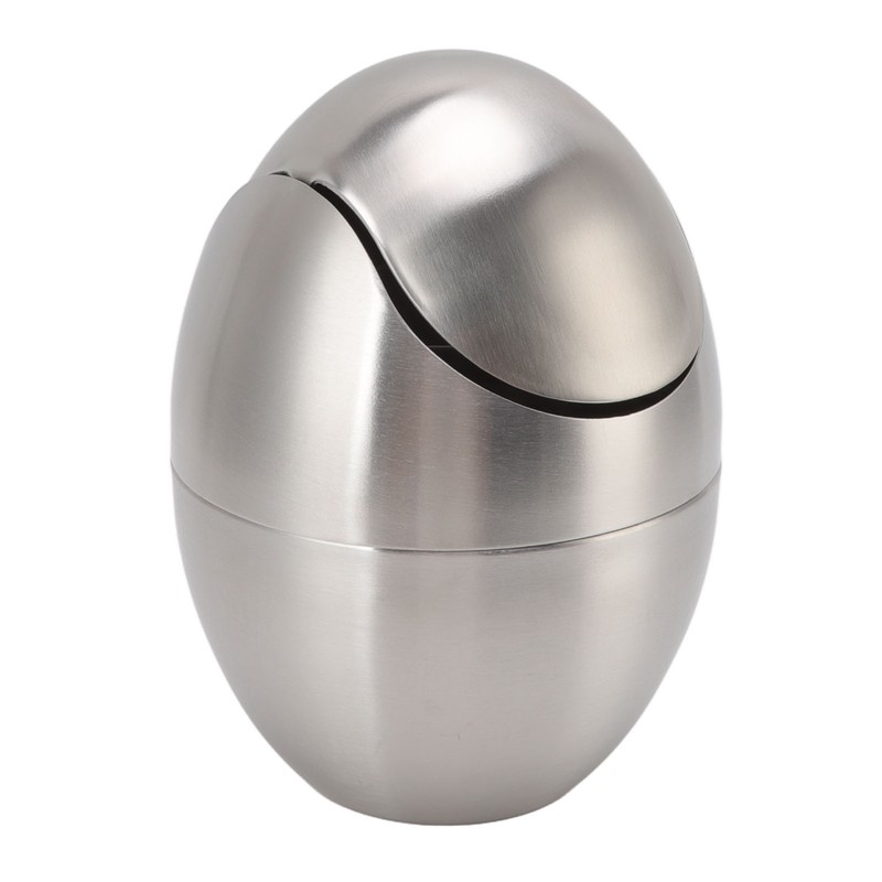 Desktop Trash Can Stainless Steel Egg Shape Mini Countertop Waste