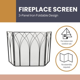 Lavish Home Fireplace Screen - 3 Panel Fireplace Gate with Protective Mesh for Wood-Burning Fire Place - Indoor/Outdoor Fireplace Covers (Black)