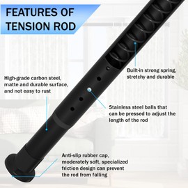 Oxdigi Tension Curtain Rods Adjustable Shower Curtain Rod Spring Tension 83.1-102.8 Inches, Curtain Rods No Drilling No Rust Antislip Heavy Duty for Bathroom, Window, Closet, Room Divider, Matte Black