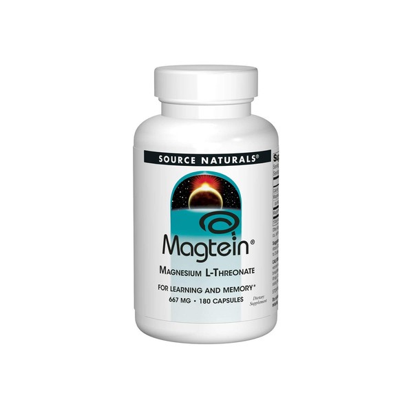 Source Naturals Magtein Magnesium L-Threonate 667mg Supports Focus, Mood, Healthy Memory, Cognitive Function, Sleep - 180 Capsules