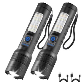 Ruboliy Rechargeable Flashlights 2Pack, Super Bright LED Flashlight, 7 Modes Tactical Flash Light with Adjustable Focus for Emergency, Home, Car, Camping
