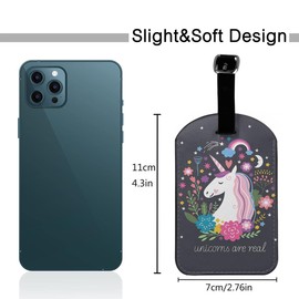 Zoczos Pink Unicorn are Real Luggage Tag Identifier Rainbow Fairy Tale Stars Floral Watercolor Leaves Magic Travel Suitcase Baggage Bag Tag ID Labels with Leather Strap Privacy Cover, 1 Pack