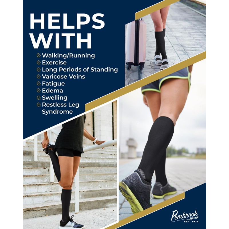 Pembrook 3 Pairs Compression Socks 20-30 mmHg - Travel Compression