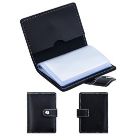 GAUENEEN Leather Business Card Holder, 26 Card Slots, RFID Blocking Secure Professional Card Organizer with Snap Closure, Black