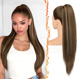 BARSDAR Extensión de coleta recta con cordón ajustable - Extensión de coleta recta de 71 cm de largo, aspecto natural, capas, suave, sintética, elegante, para animadoras, coletas elegantes, Hairpie
