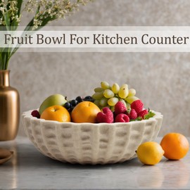 LIN CHUAN Modern Decorative Bowl, Sculptural Resin Display Bowl for Home Decor, Large Centerpiece for Kitchen Counter or Entry Table, Key Bowl or Fruit Bowl, Beige