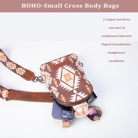 KUMINOUS Western Boho Small Crossbody Sling Bag for Women Cotton Canvas Crossbody Bags Fanny Packs Chest Bag Purse for Travel