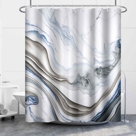 Uiiooazy Marble Shower Curtain for Bathroom Abstract Light Blue Gray Fabric Shower Curtains Waterproof Modern 72x72inches Bathtub Shower Curtain Set with Hooks