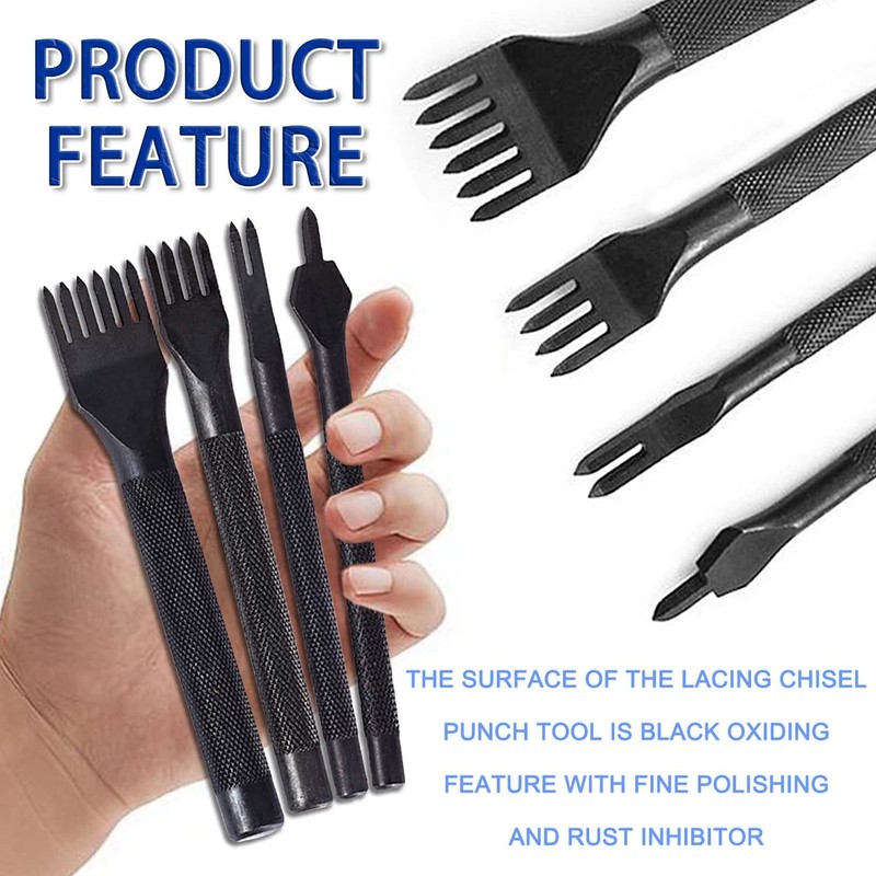 JONMON Leather Prong Punch Tool - 4Pcs 5mm 1/2/4/6 Prong